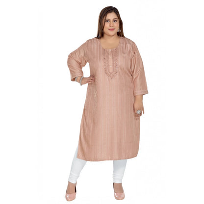 Generic Women's Casual 3/4th Sleeve Imported Fabric Self Embroidered Straight Kurti With Lining (Coral Pink)