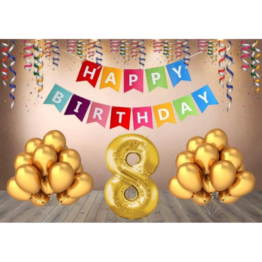 Generic 8Th Happy Birthday Decoration Combo With Multi Color Banner (Multicolor)