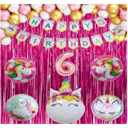 Generic 6Th Happy Birthday Decoration Combo With Unicorn Foil Balloon (Pink)