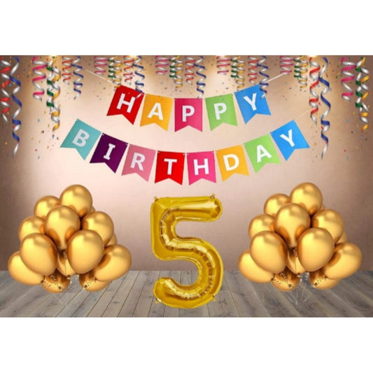 Generic 5Th Happy Birthday Decoration Combo With Multi Color Banner (Multicolor)