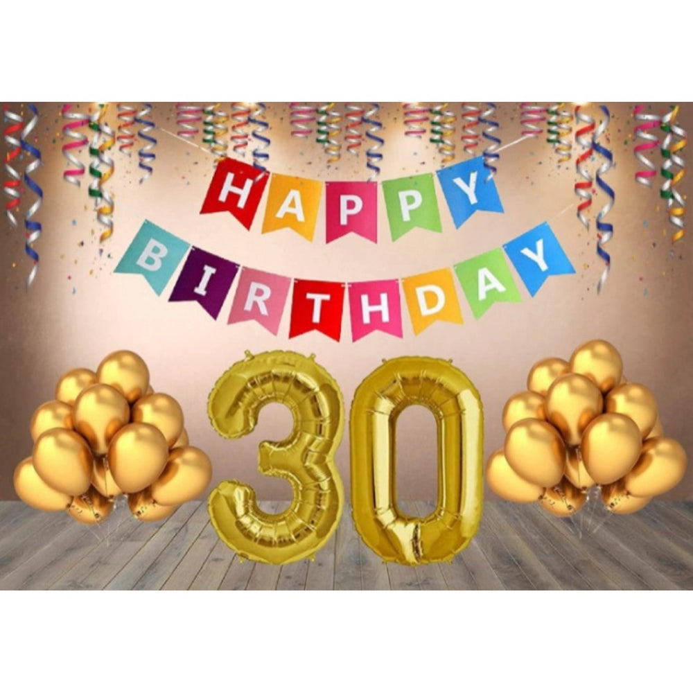 Generic 30Th Happy Birthday Decoration Combo With Multi Color Banner (Golden)