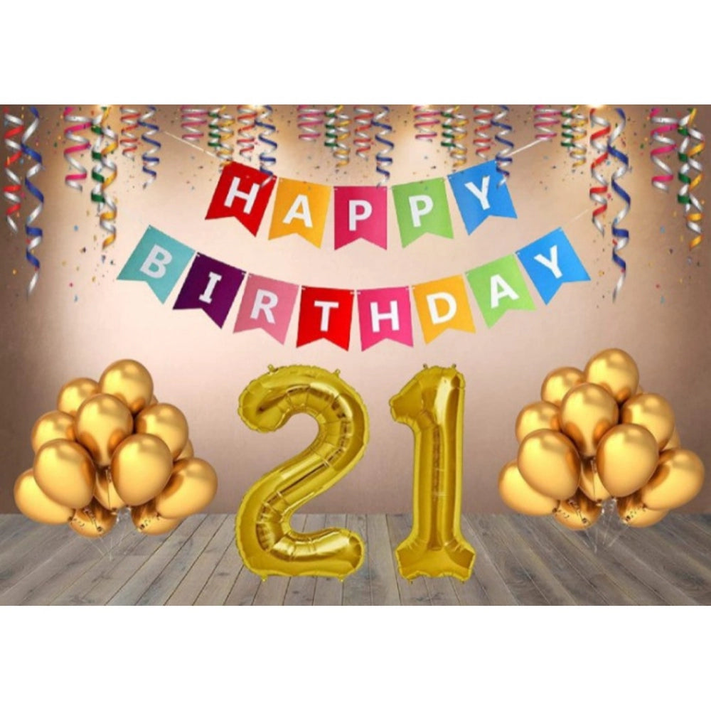 Generic 21St Happy Birthday Decoration Combo With Multi Color Banner (Golden)