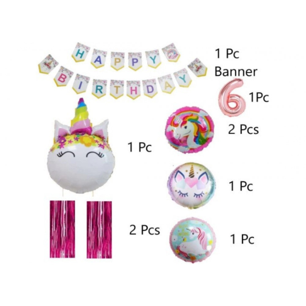 Generic 6Th Happy Birthday Decoration Combo With Unicorn Foil Balloon (Pink)