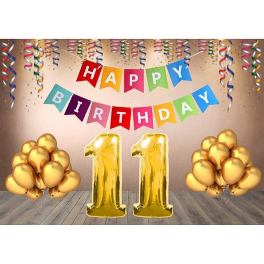 Generic 11Th Happy Birthday Decoration Combo With Multi Color Banner (Multicolor)