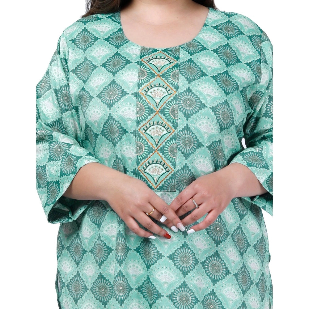 Generic Women's Office wear Golden Foil Capsule Straight Kurti (Light Green)