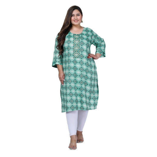 Generic Women's Office wear Golden Foil Capsule Straight Kurti (Light Green)