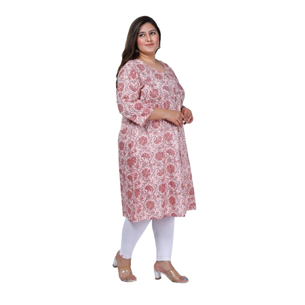 Generic Women's Office wear Golden Foil Capsule A-Line Kurti (Light Pink)