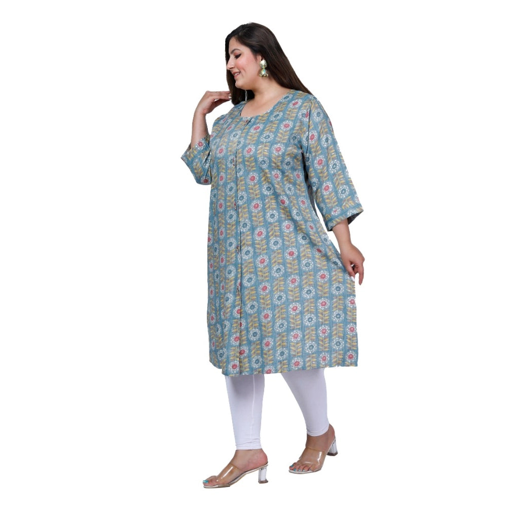 Generic Women's Office wear Golden Foil Capsule A-Line Kurti (Light Blue)