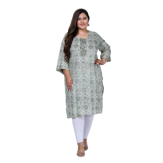 Generic Women's Office wear Golden Foil Capsule Straight Kurti (Green)