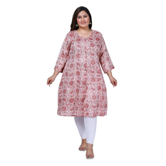 Generic Women's Office wear Golden Foil Capsule A-Line Kurti (Light Pink)