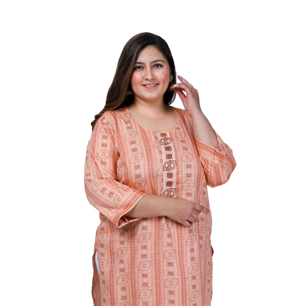 Generic Women's Office wear Golden Foil Capsule Straight Kurti (Orange)