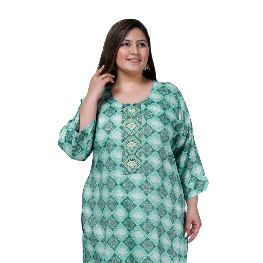 Generic Women's Office wear Golden Foil Capsule Straight Kurti (Light Green)