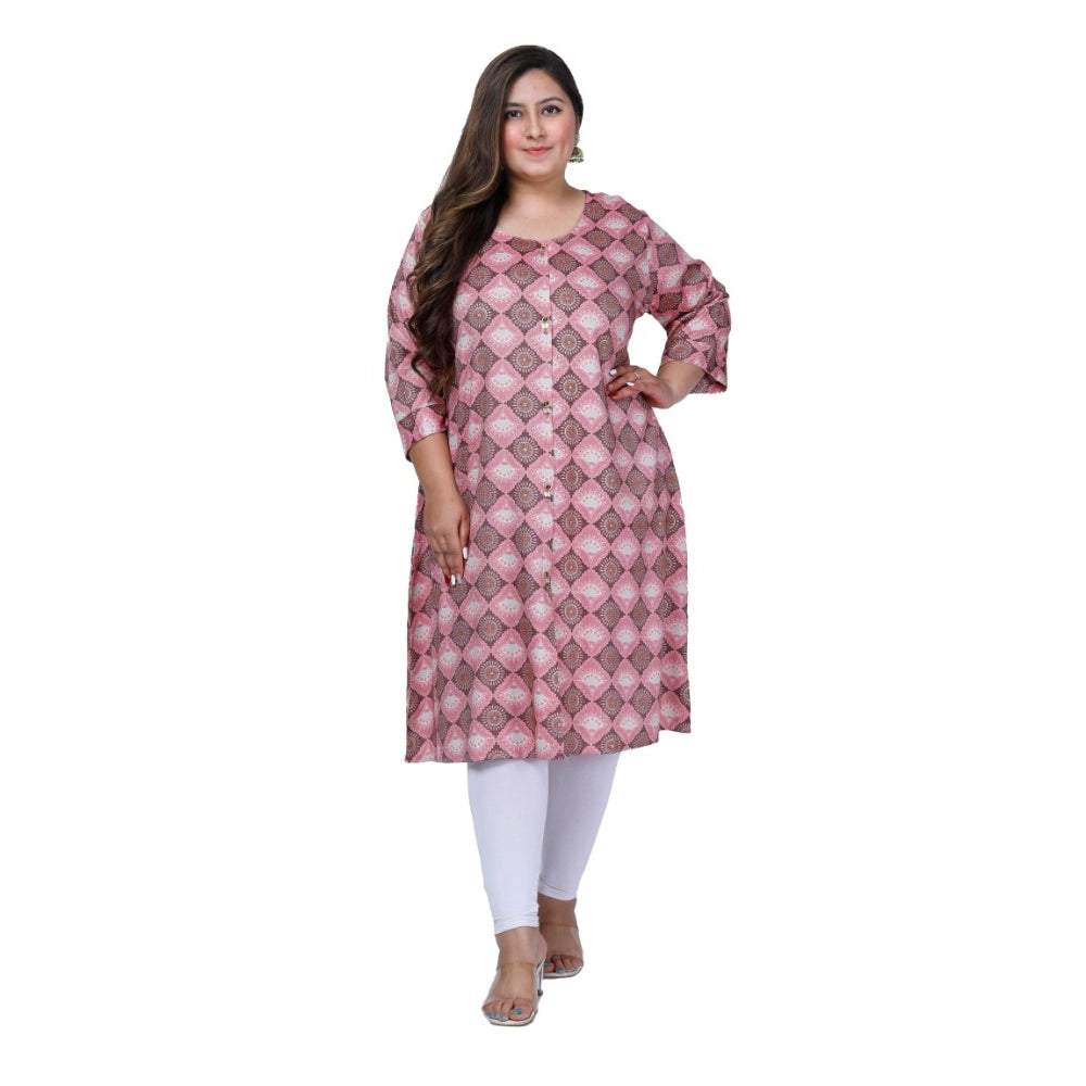 Generic Women's Office wear Golden Foil Capsule A-Line Kurti (Pink)