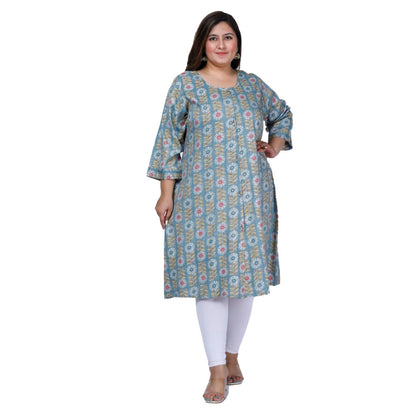 Generic Women's Office wear Golden Foil Capsule A-Line Kurti (Light Blue)