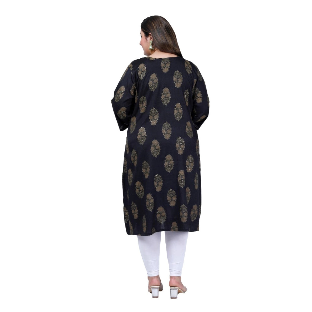 Generic Women's Office wear Golden Foil Capsule A-Line Kurti (Black)