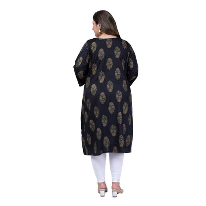 Generic Women's Office wear Golden Foil Capsule A-Line Kurti (Black)