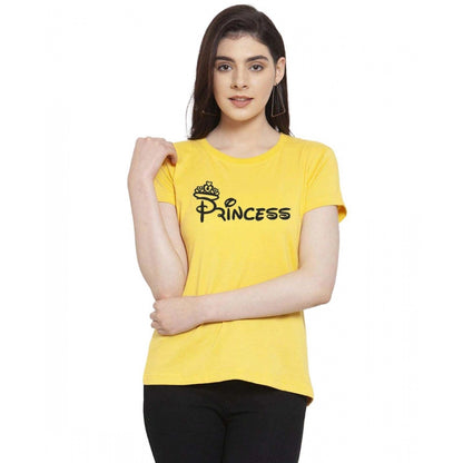 Generic Women's Cotton Blend Princess Printed T-Shirt (Yellow)