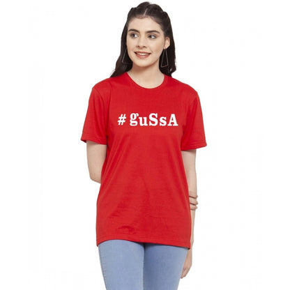 Generic Women's Cotton Blend Gussa Printed T-Shirt (Red)