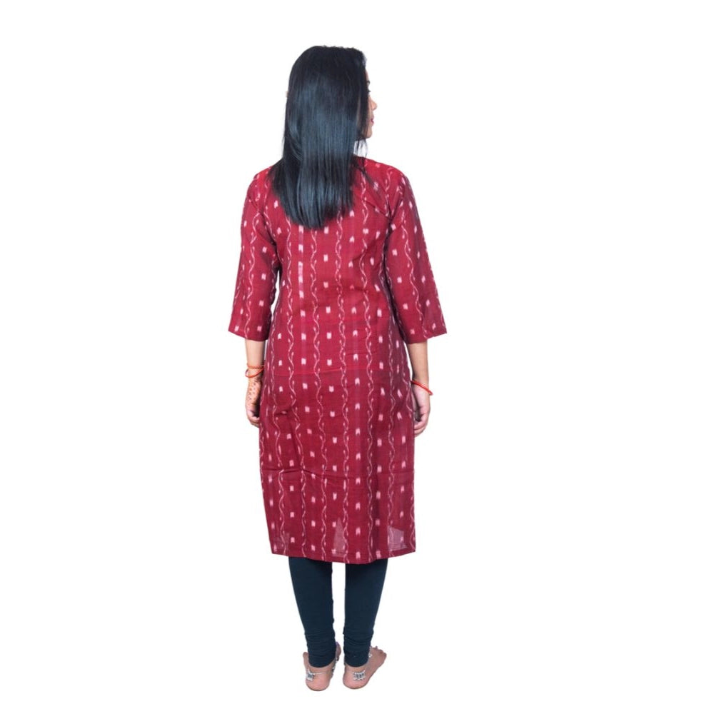 Generic Women's Sambalpuri Certified Handloom Pure Cotton Straight Kurti (Maroon)