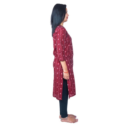 Generic Women's Sambalpuri Certified Handloom Pure Cotton Straight Kurti (Maroon)