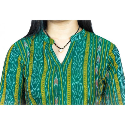 Generic Women's Sambalpuri Certified Handloom Pure Cotton Straight Kurti (Green)