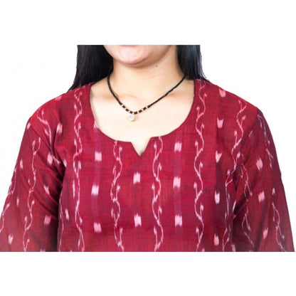 Generic Women's Sambalpuri Certified Handloom Pure Cotton Straight Kurti (Maroon)