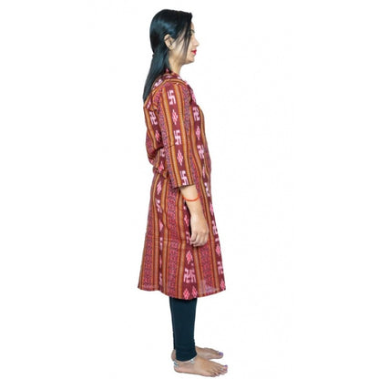 Generic Women's Sambalpuri Certified Handloom Pure Cotton Straight Kurti (Maroon)