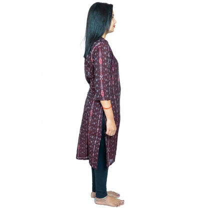 Generic Women's Sambalpuri Certified Handloom Pure Cotton Straight Kurti (Brown)