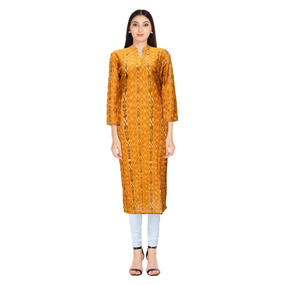 Generic Women's Sambalpuri Certified Handloom Cotton Straight Kurti (Mustard Yellow)