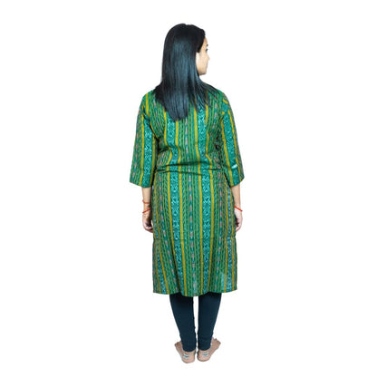 Generic Women's Sambalpuri Certified Handloom Pure Cotton Straight Kurti (Green)