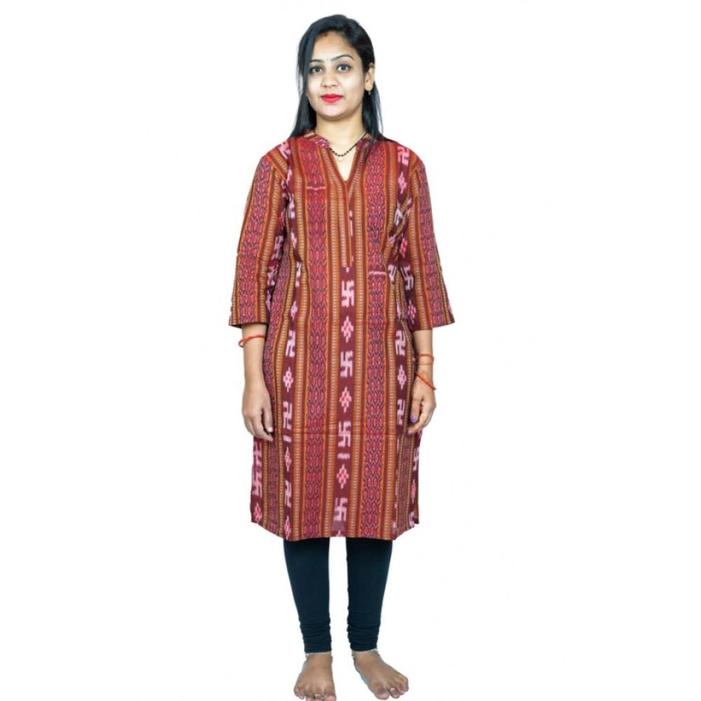 Generic Women's Sambalpuri Certified Handloom Pure Cotton Straight Kurti (Maroon)