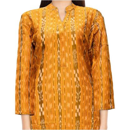 Generic Women's Sambalpuri Certified Handloom Cotton Straight Kurti (Mustard Yellow)