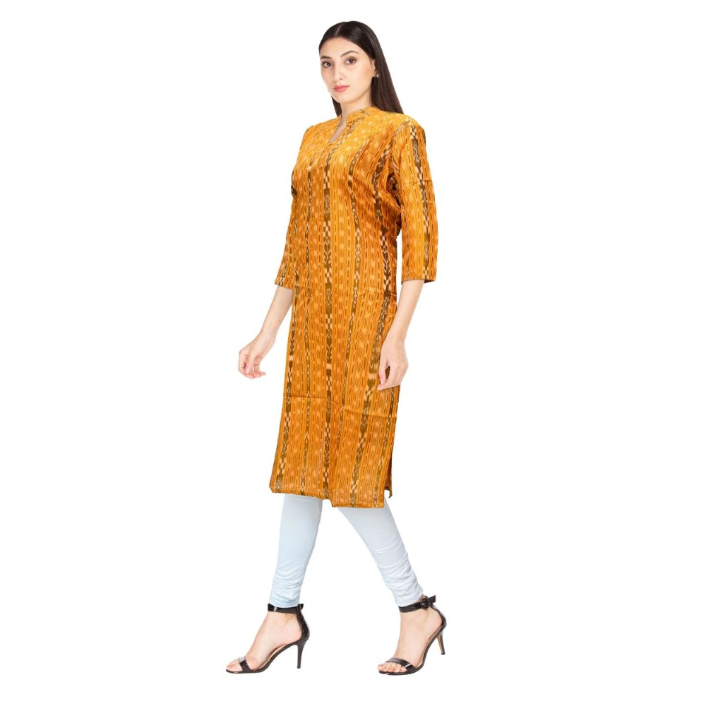 Generic Women's Sambalpuri Certified Handloom Cotton Straight Kurti (Mustard Yellow)