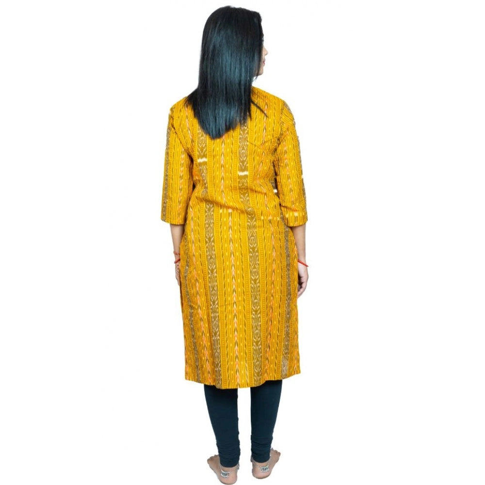 Generic Women's Sambalpuri Certified Handloom Pure Cotton Straight Kurti (Yellow)