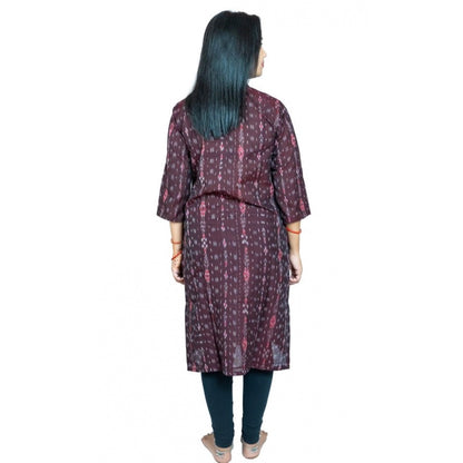 Generic Women's Sambalpuri Certified Handloom Pure Cotton Straight Kurti (Brown)