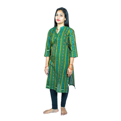 Generic Women's Sambalpuri Certified Handloom Pure Cotton Straight Kurti (Green)