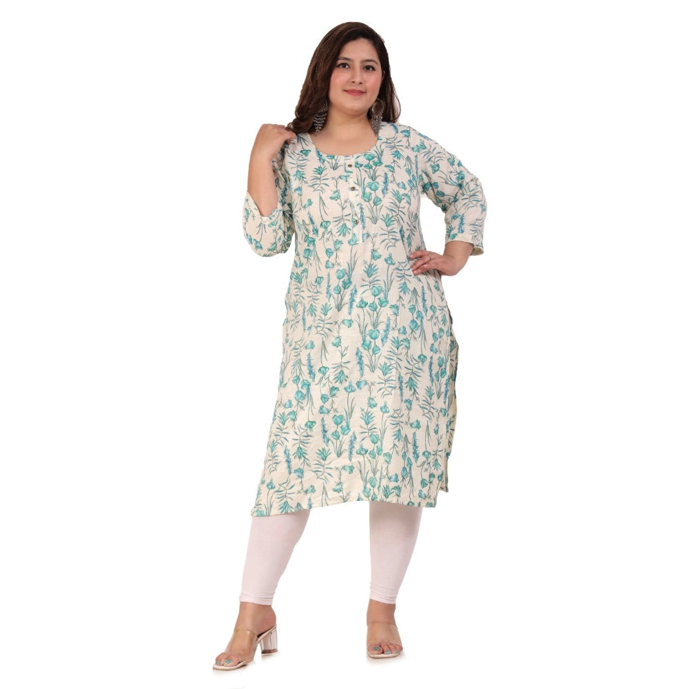 Generic Women's Office wear Floral Printed Capsule Straight Kurti (Light Green)