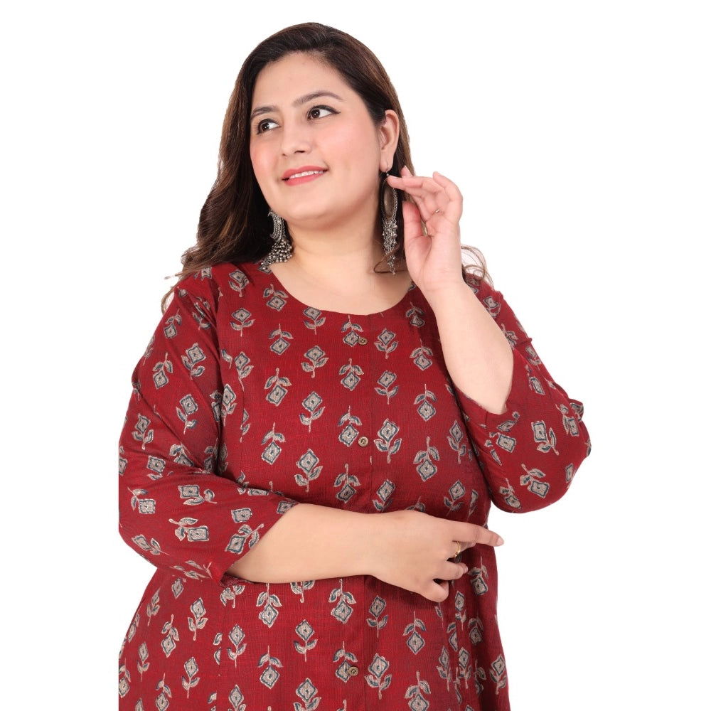 Generic Women's Office wear Floral Printed Capsule Princess Cut Kurti (Maroon)