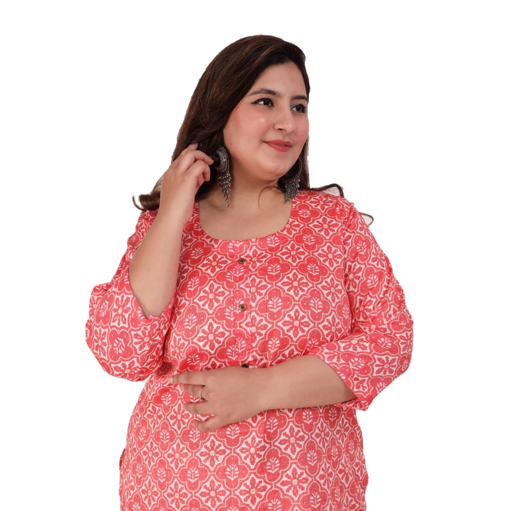 Generic Women's Office wear Designer Printed Capsule Straight Kurti (Pink)