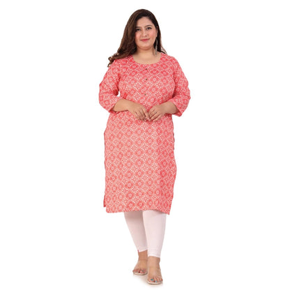 Generic Women's Office wear Designer Printed Capsule Straight Kurti (Pink)