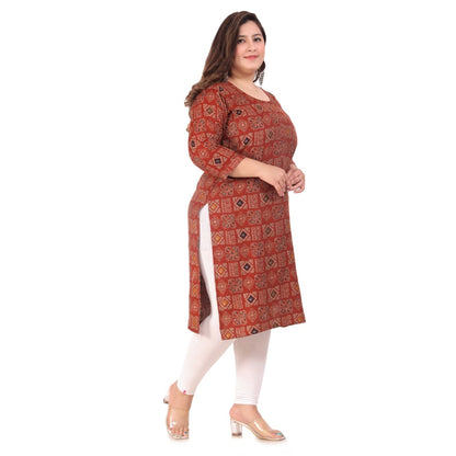 Generic Women's Office wear Designer Printed Capsule Straight Kurti (Maroon)