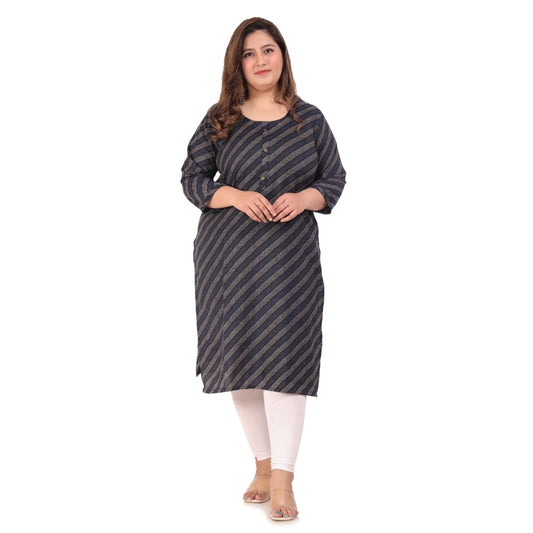 Generic Women's Office wear Stripe Capsule Straight Kurti (Navy Blue)