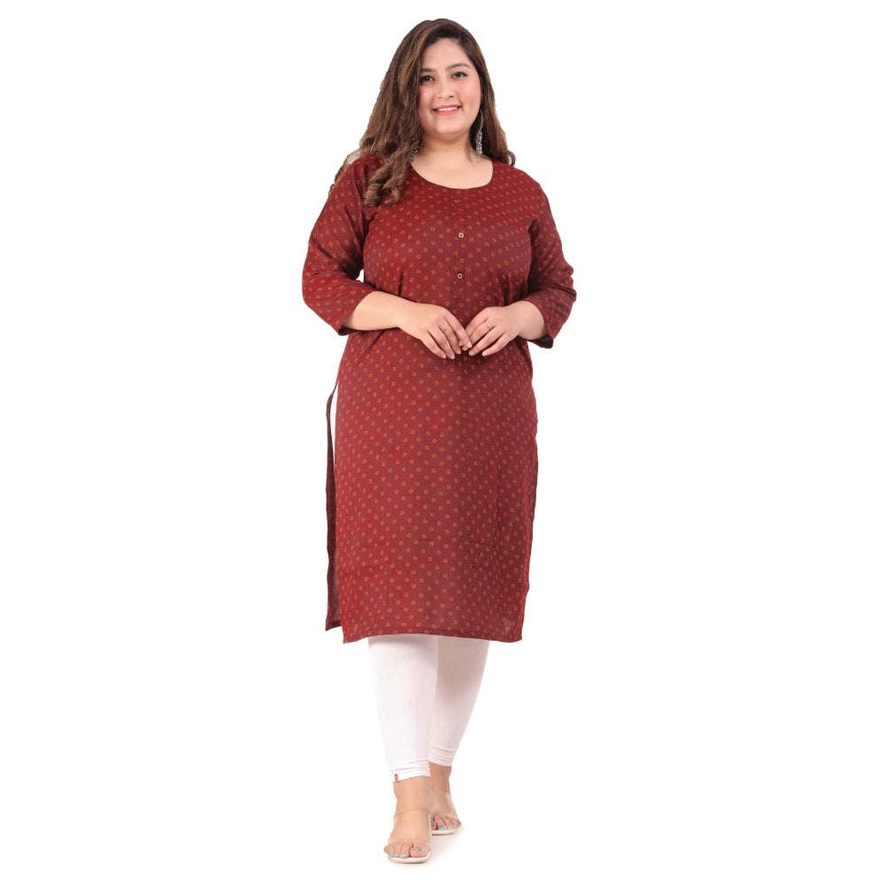 Generic Women's Office wear Bandhini Printed Capsule Straight Kurti (Maroon)