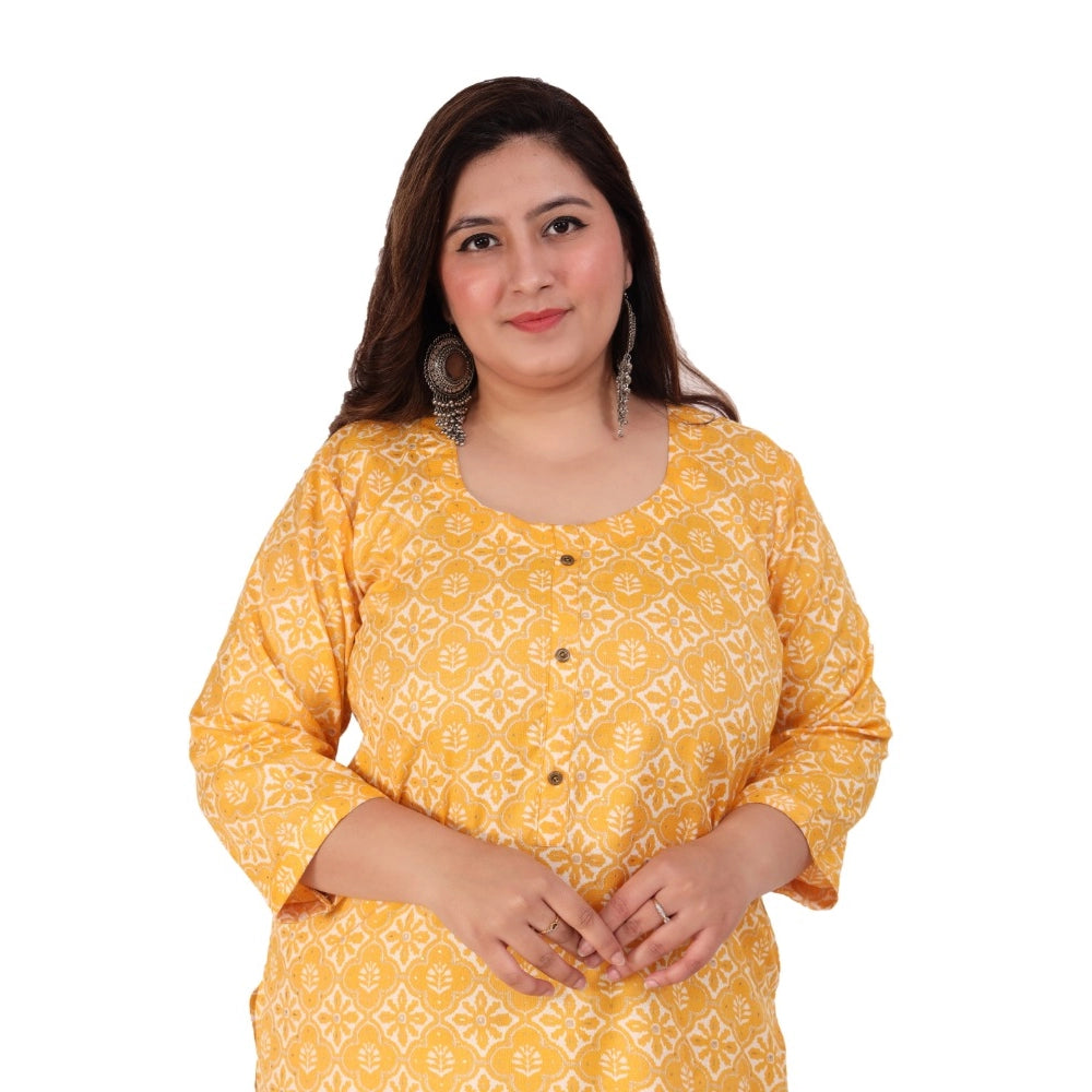 Generic Women's Office wear Designer Printed Capsule Straight Kurti (Yellow)