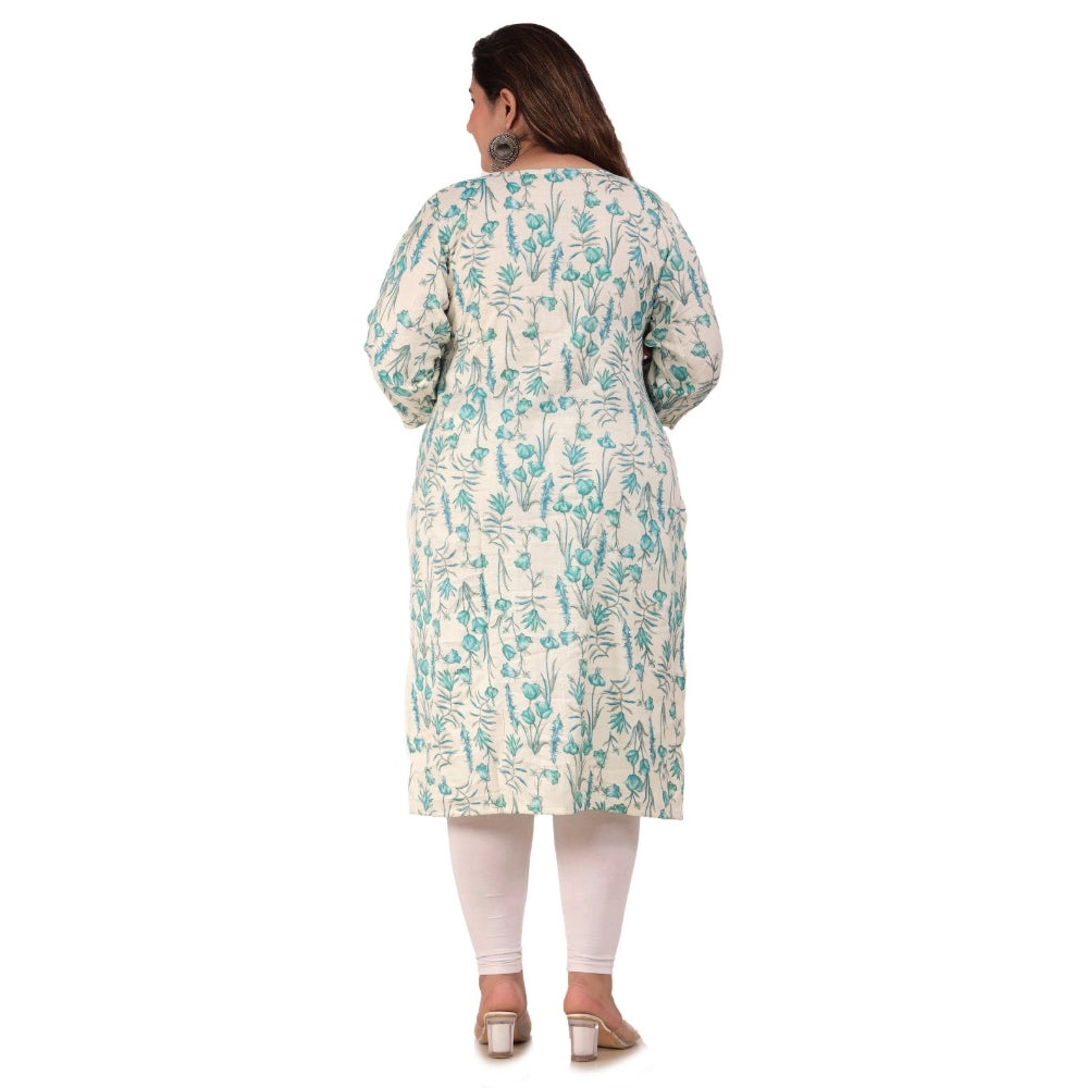 Generic Women's Office wear Floral Printed Capsule Straight Kurti (Light Green)