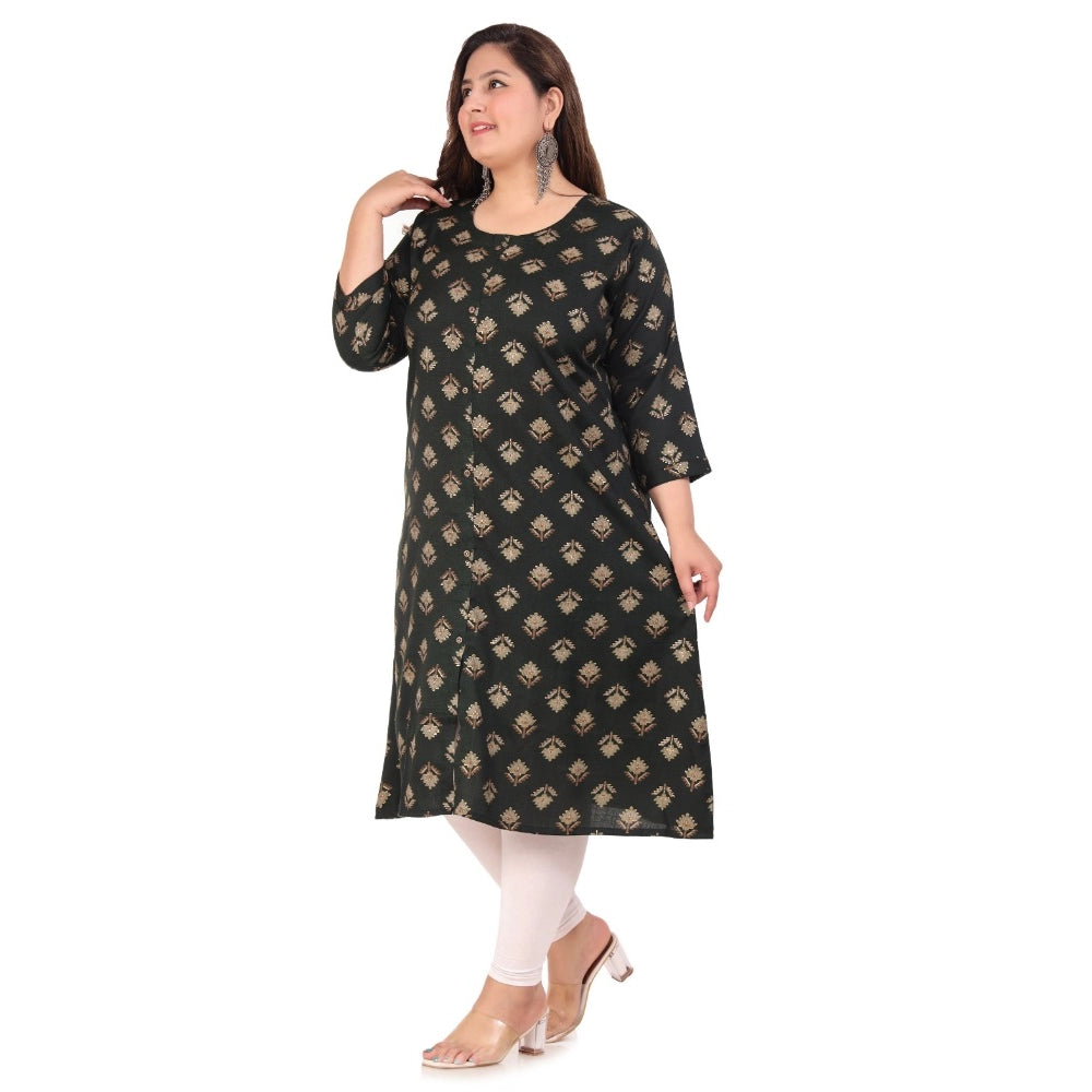 Generic Women's Office wear Floral Printed Capsule A-Line Kurti (Green)