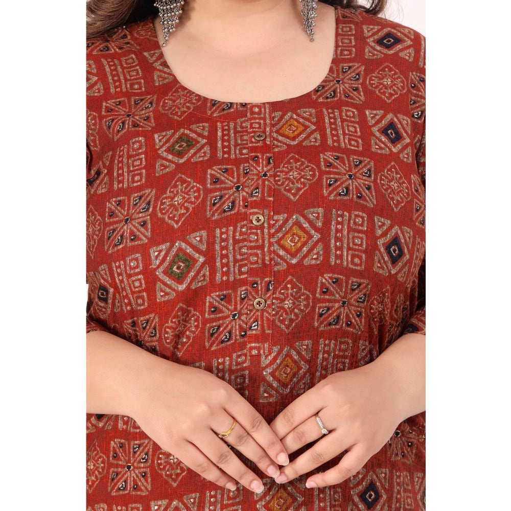 Generic Women's Office wear Designer Printed Capsule Straight Kurti (Maroon)