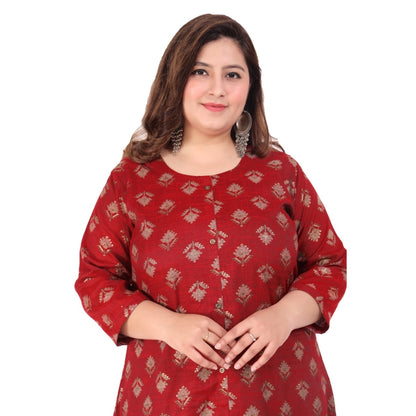 Generic Women's Office wear Floral Printed Capsule A-Line Kurti (Maroon)