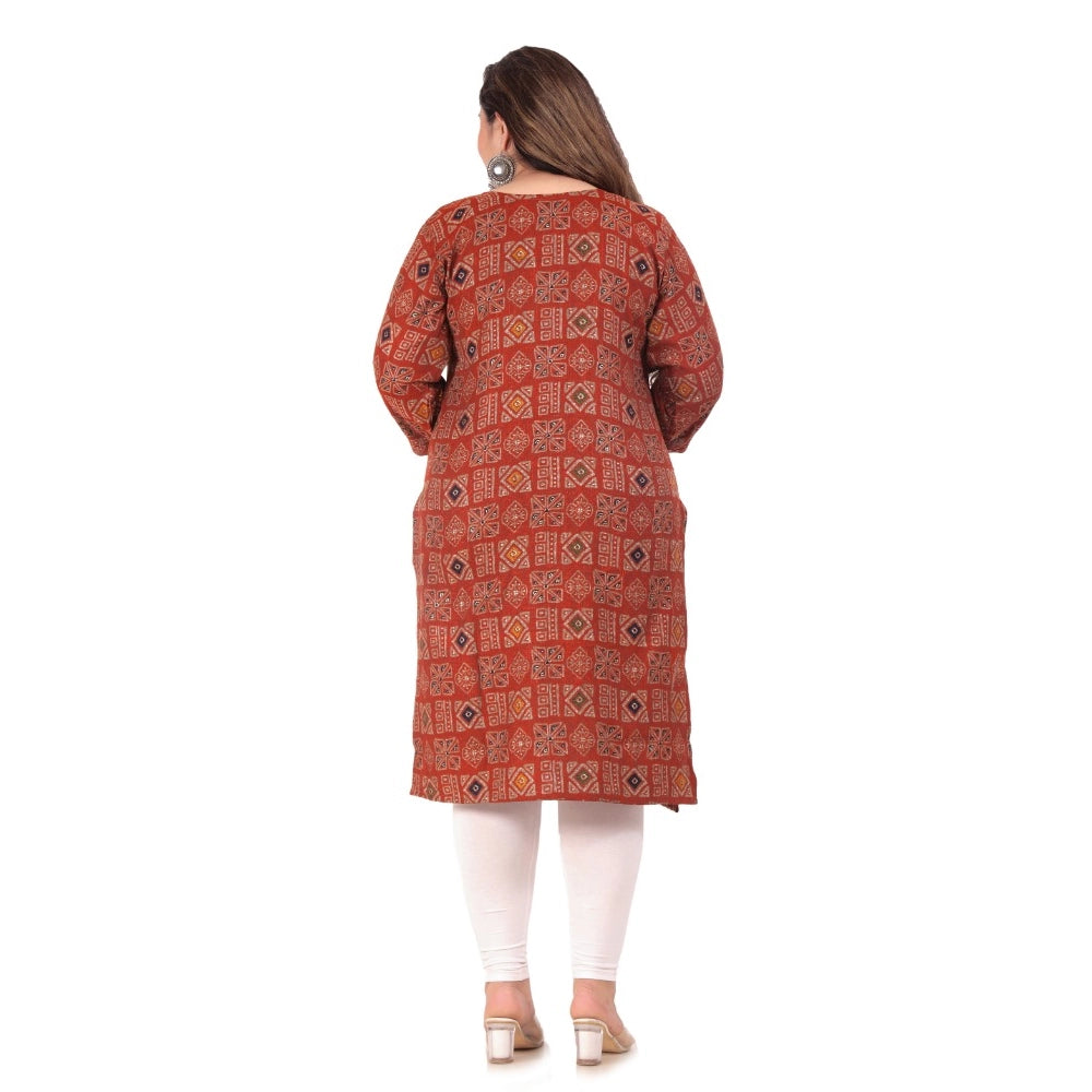 Generic Women's Office wear Designer Printed Capsule Straight Kurti (Maroon)