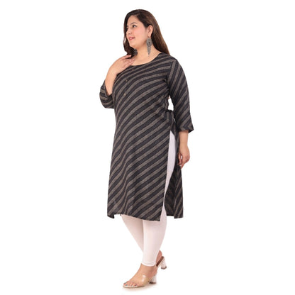 Generic Women's Office wear Stripe Capsule Straight Kurti (Black)